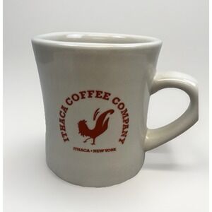 Ithaca Coffee Company Mug Red Rooster NY Ceramic Diner Retro Heavy‎ White